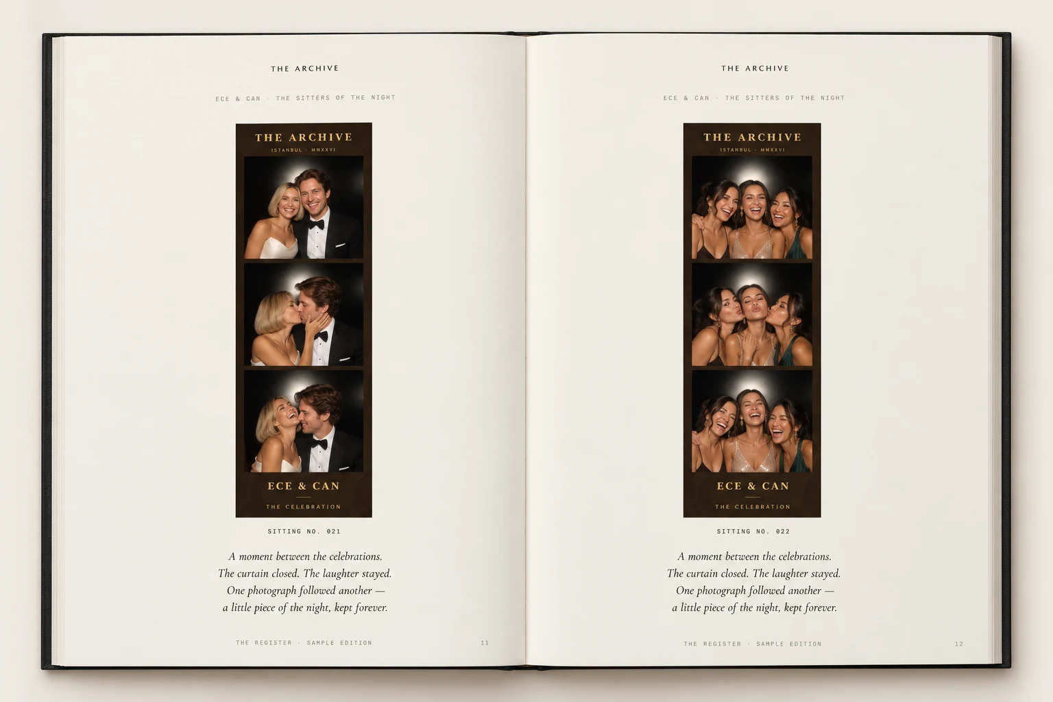 Sample open spread of THE REGISTER showing photo booth portraits