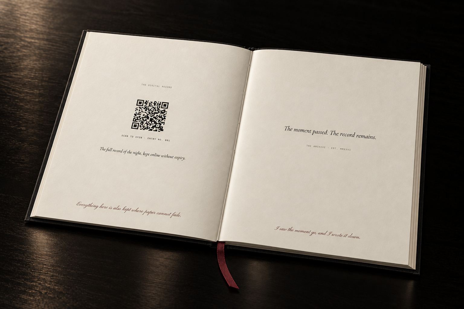Original THE REGISTER digital record spread with its public sample QR code